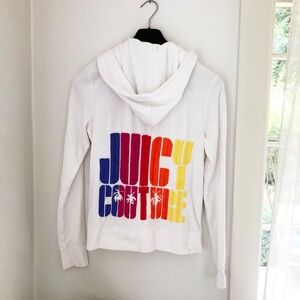 Juicy Couture White Hoodie with rainbow embroidered spell out / Size L